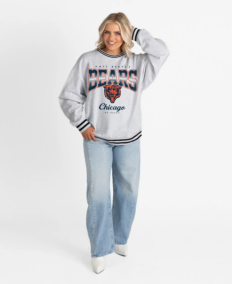 Gameday Couture Women's Ash/Black Chicago Bears Oversized Gridiron Drive Ringer Stripe Sweatshirt