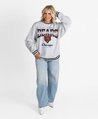 Gameday Couture Women's Ash/Black Chicago Bears Oversized Gridiron Drive Ringer Stripe Sweatshirt