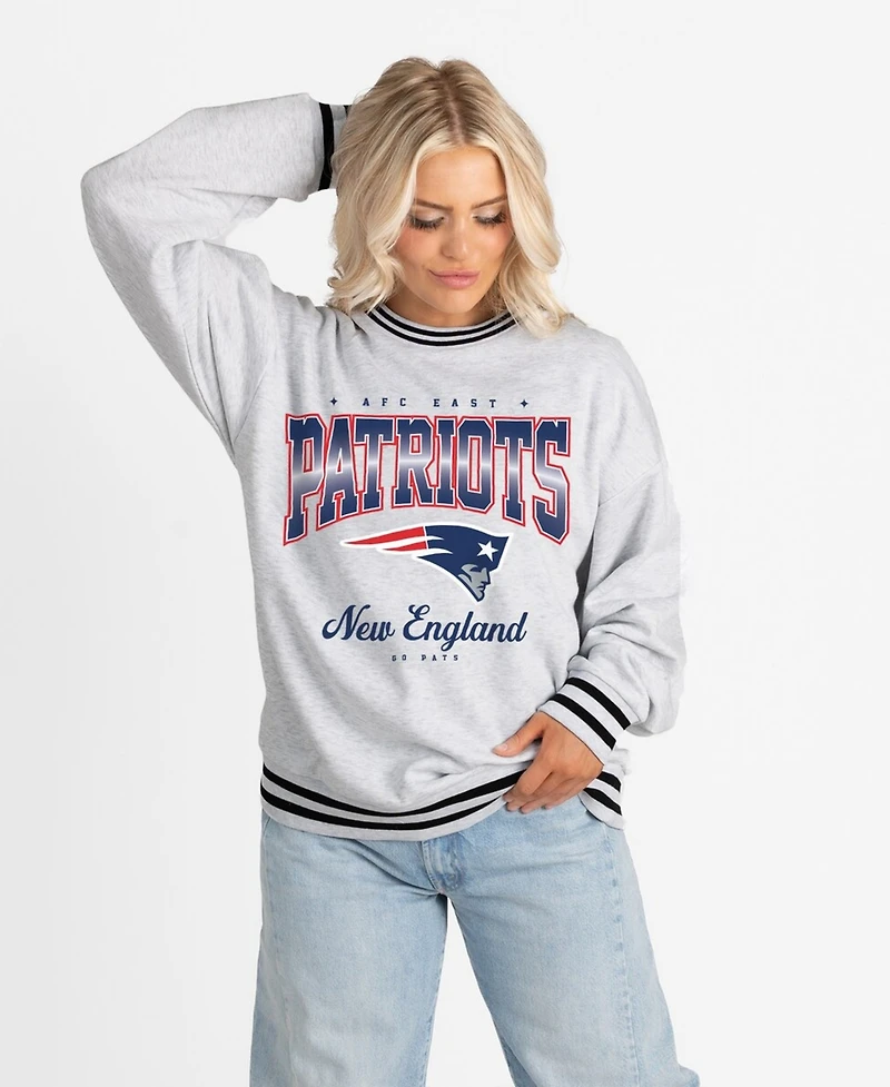 Gameday Couture Women's Ash/Black New England Patriots Oversized Gridiron Drive Ringer Stripe Sweatshirt
