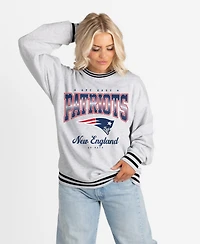 Gameday Couture Women's Ash/Black New England Patriots Oversized Gridiron Drive Ringer Stripe Sweatshirt
