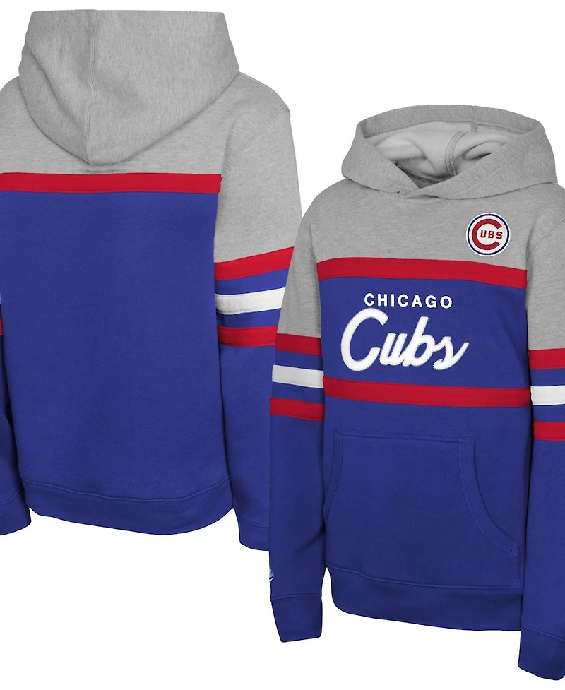 Mitchell & Ness Big Boys and Girls Royal/Grey Chicago Cubs Cooperstown Head Coach Pullover Hoodie