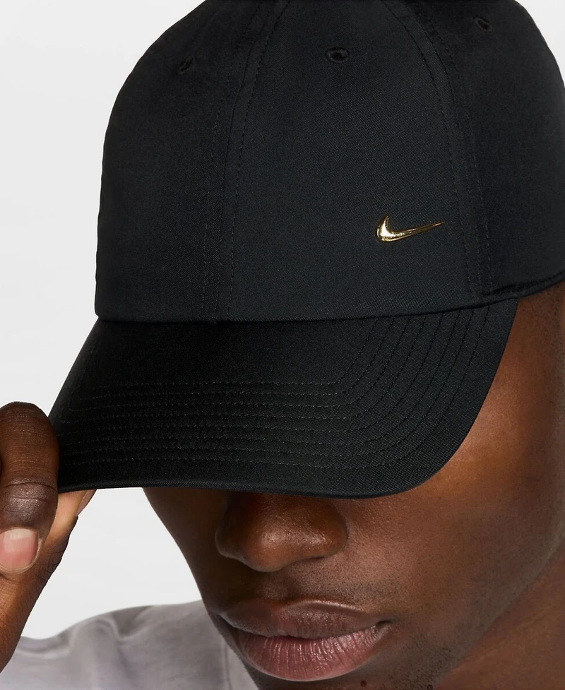 Nike Men's and Women's Black Metal Swoosh Dri-fit Club Adjustable Hat