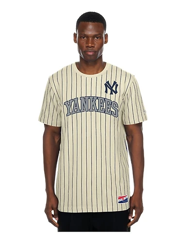 New Era Men's Cream York Yankees Throwback Meshback Pinstripe T-Shirt