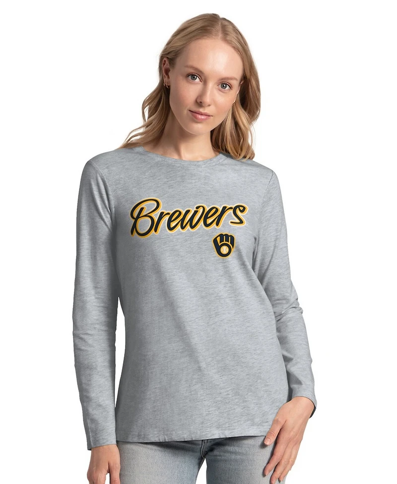 G-iii 4Her by Carl Banks Women's Navy/Heather Gray Milwaukee Brewers Short-Sleeve and Long-Sleeve T-Shirt Combo Pack