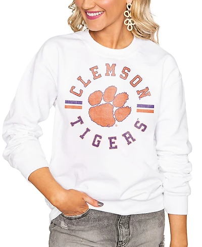 Gameday Couture Women's White Clemson Tigers Oversized Vintage Days Perfect Crew Sweatshirt