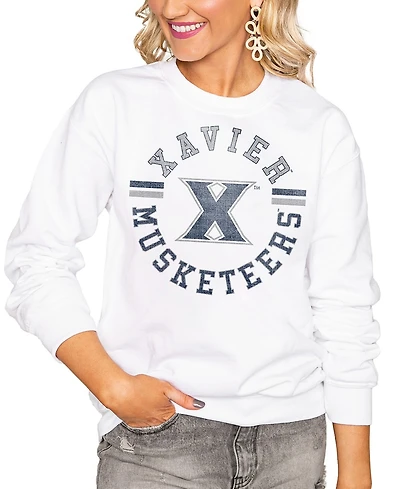 Gameday Couture Women's White Xavier Musketeers Oversized Vintage Days Perfect Crew Sweatshirt