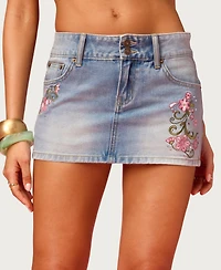 Edikted Women's Barbie Floral Embroidered Denim Mini Skirt