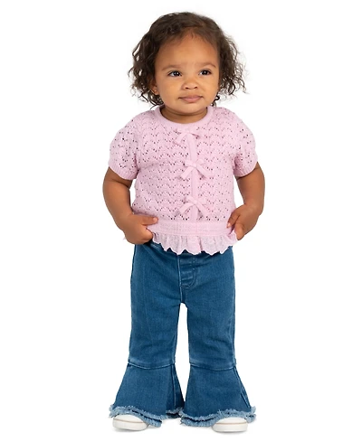 Rare Editions Baby Girls' Short-Sleeve Sweater and Denim Pant, 2-Piece Set