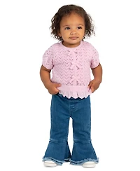 Rare Editions Baby Girls' Short-Sleeve Sweater and Denim Pant, 2-Piece Set