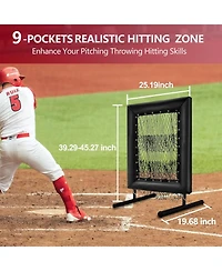 Xo 9-Hole Baseball Pitching Net, Adjustable Strike Zone Trainer with Stakes and Sandbags for Indoor Outdoor Practice