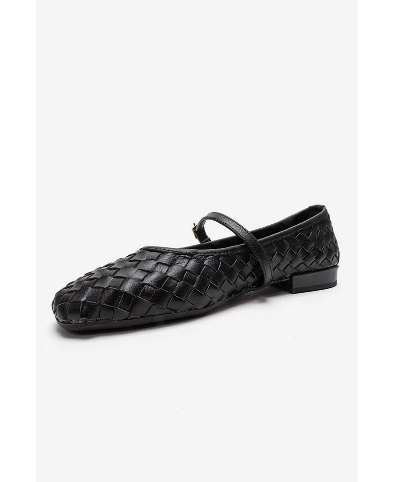 Forever & Always Shoes Women's Yevora Leather Woven Strap Ballet Flat