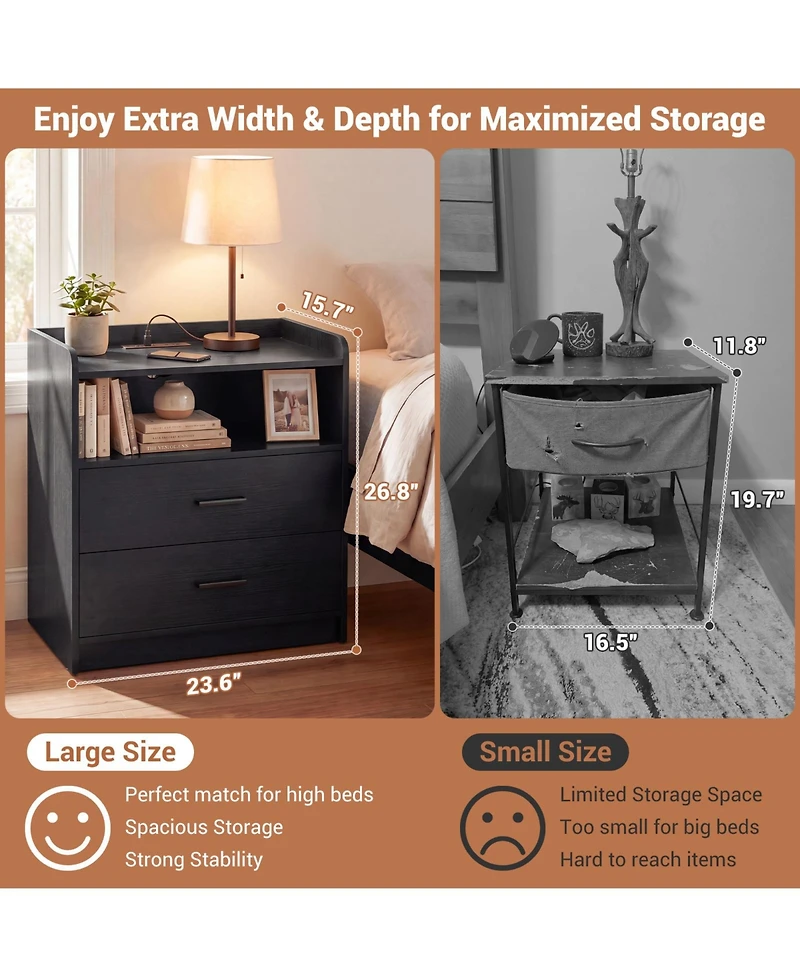 Aheaplus Nightstand with Charging Station, Sofa Side Table Drawers