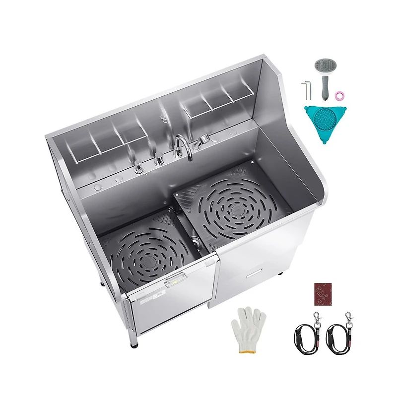 Ruie 50 inch Stainless Steel Dog Washing Station with Ramp Faucet and Showerhead Left Door
