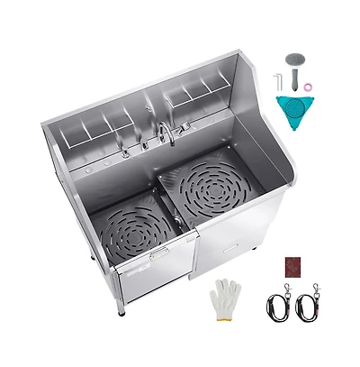 Ruie 50 inch Stainless Steel Dog Washing Station with Ramp Faucet and Showerhead Left Door