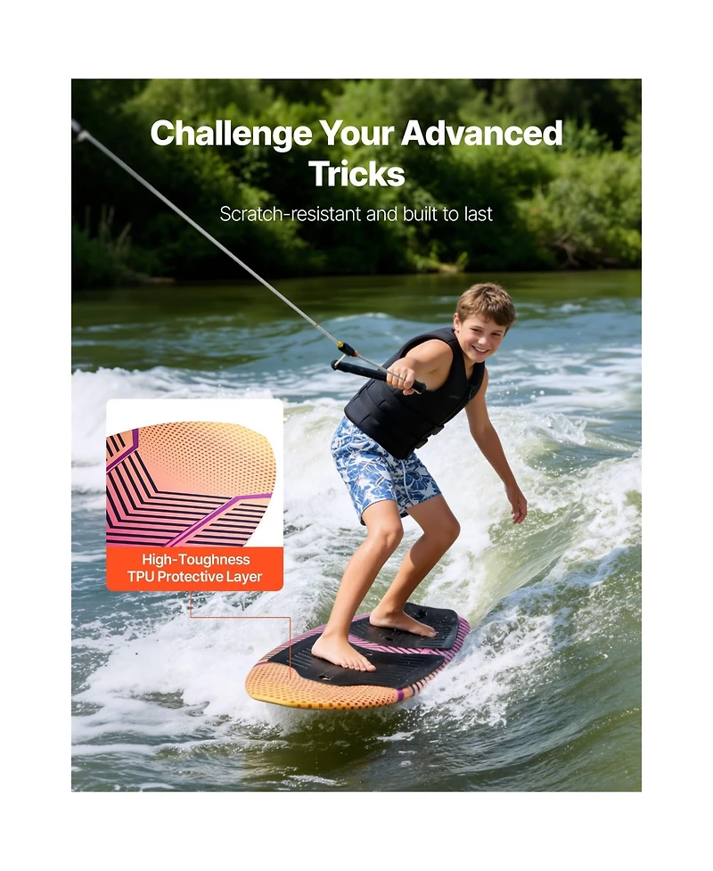 Hikeen 45 Inch Wakesurf Board Wake Surfing Board with Eps Foam Core and Eva Non Slip Pad Uv Resistant Wakesurfing Boards for Youth Up to 110 lbs