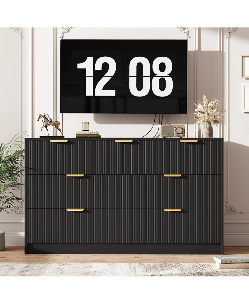 homfan Modern 7-Drawer Fluted Dresser, 54" Wide Chest with Metal Handles, Storage for Bedroom Living Room