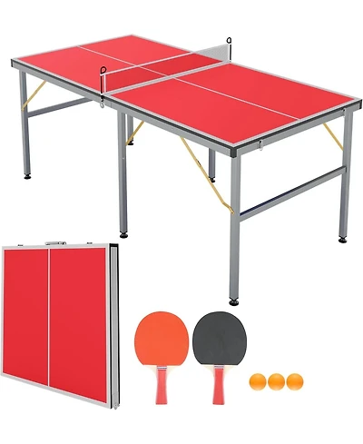 Xo 6x3 Ft Folding Ping Pong Table Set, Portable Table Tennis Table with Net, Paddles and Balls, Space-Saving Indoor Outdoor Game Table