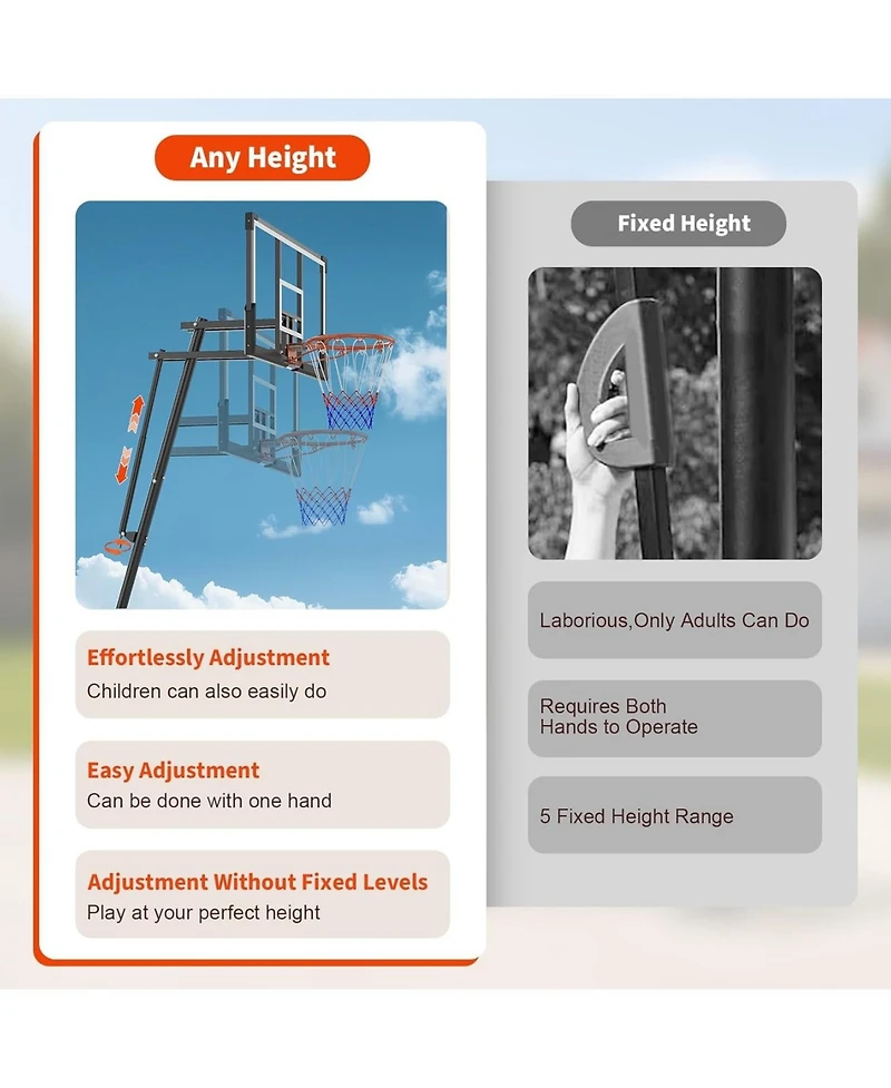 Xo 48" Portable Basketball Hoop, Height Adjustable System with Shatterproof Backboard, Mobile Wheels Base for Backyard Driveway Indoor