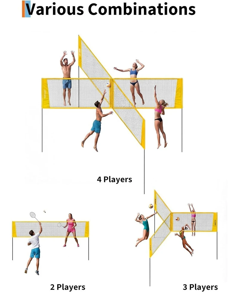 Xo 14FT Portable Volleyball Net Set, Height Adjustable with Ball Pump and Bag, Backyard Beach Lawn Family Game Kit