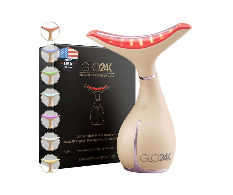 GLO24K 7 Color Led Neck and Face Beauty Device and 24K Recharging Pm Night Cream