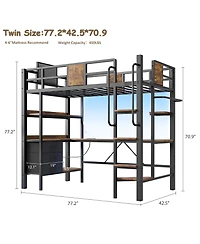 homfan Twin Loft Bed with Desk, Stairs, Rgb Lights, Charging Station, Storage