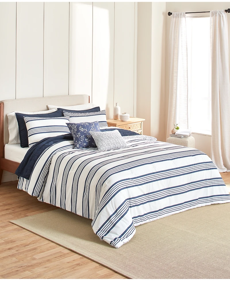 Anne Klein Archer Stripe Cotton Blend -Piece Comforter Set