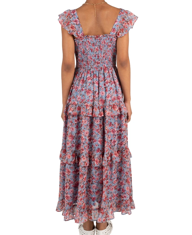 Rare Editions Girls' 7-16 Printed Floral Lurex Chiffon Dress