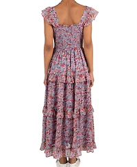 Rare Editions Girls' 7-16 Printed Floral Lurex Chiffon Dress