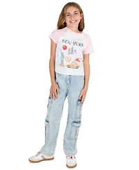 Tween Diva Girls' 7-16 Graphic Raglan T-Shirt and Denim Cargo Pants, 2-Piece Set