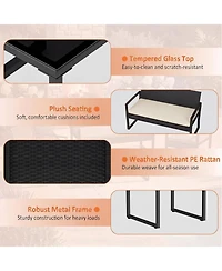 gaomon 4 Piece Pe Rattan Patio Furniture Set Outdoor Rocking Chair Conversation Set with Coffee Table and Soft Cushions All-Weather Wicker