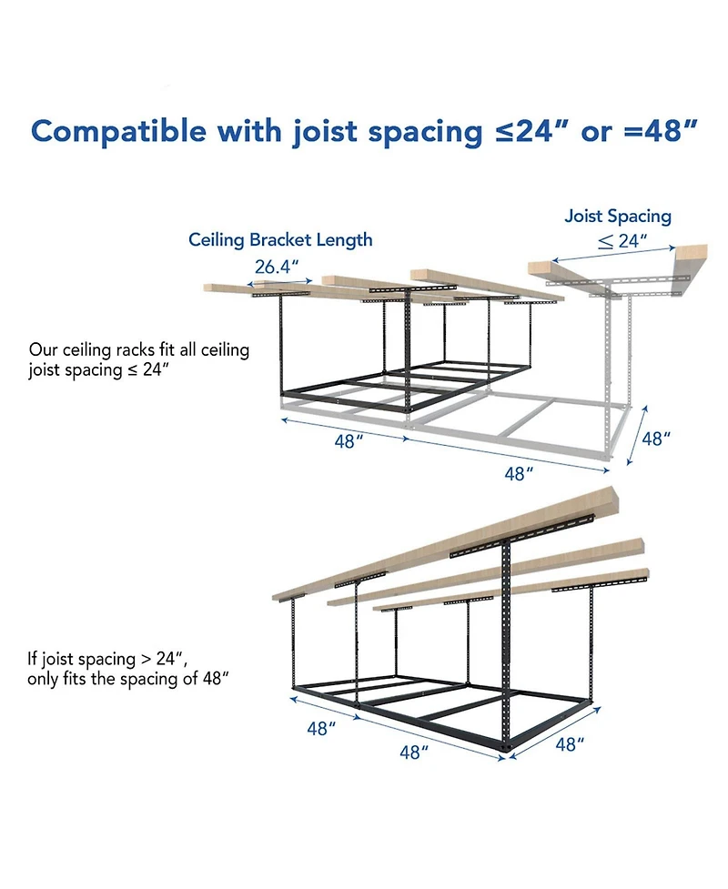 Fleximounts 4x8 Overhead Garage Storage Rack without Decking, Lite Series
