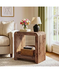 Tribesigns 2-Tier Solid Wood End Table, Farmhouse Rustic Nightstand,Narrow Side Table with Storage Shelves