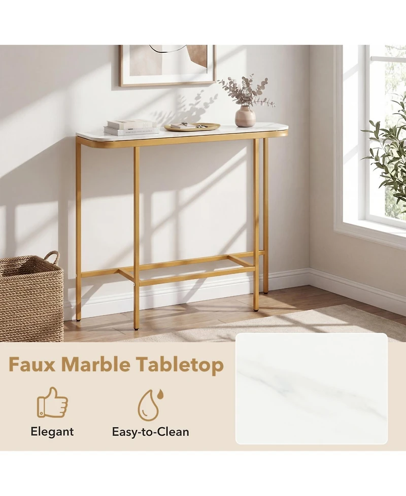 Slickblue Entryway Console Table with Faux Marble Top and Metal Frame
