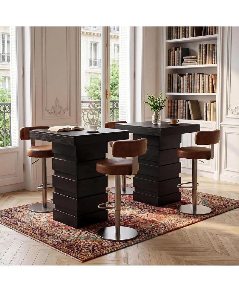Tribesigns Square Bar Table, 37.4 Inch Hight Modern Bar Height Pub Table with Stacked Block Base, Black High Top Bistro Table