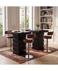 Tribesigns Square Bar Table, 37.4 Inch Hight Modern Bar Height Pub Table with Stacked Block Base, Black High Top Bistro Table