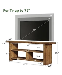Tribesigns 63" Solid Wood Tv Stand for TVs up to 75 Inch, 3-Tier Farmhouse Wooden Entertainment Center, Low Media Console Television Stands
