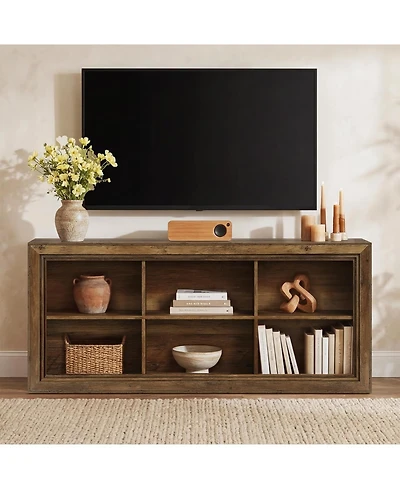 Tribesigns 63-Inch Vintage Tv Stand for Up to 60/65/70 Inches TVs, Farmhouse Entertainment Center with 6 Open Storage Cubes