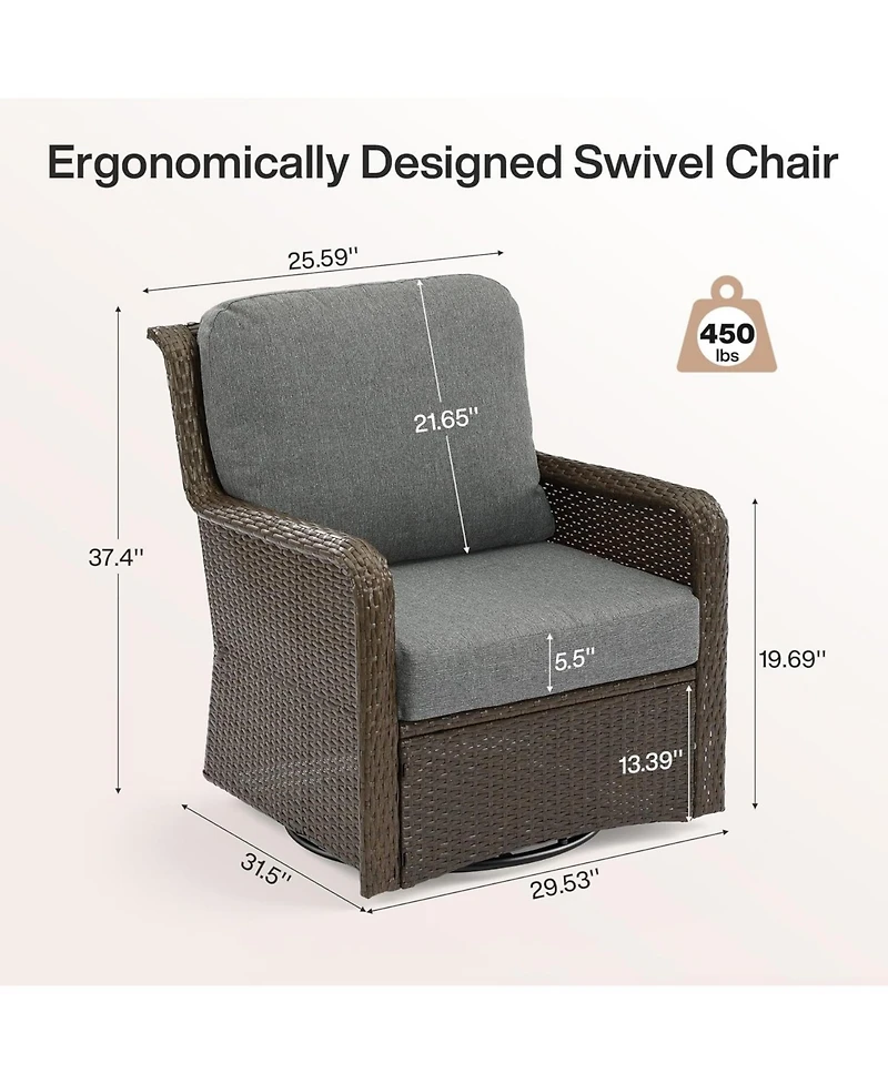Tribesigns 2-Piece Outdoor Wicker Furniture Set, 1 Swivel Rocker Chair and 1 Glass Side Table, 360degree(s) Swivel Patio Chair with Thick Cushions