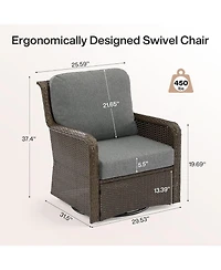 Tribesigns 2-Piece Outdoor Wicker Furniture Set, 1 Swivel Rocker Chair and 1 Glass Side Table, 360degree(s) Swivel Patio Chair with Thick Cushions