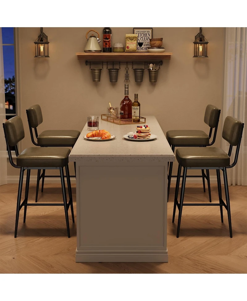 homfan Set of 4 Counter Height Bar Stools, 26 Inch Upholstered Seats with Backrests, Metal Legs, Suitable for Kitchen Island, Home Bar and Dining Room