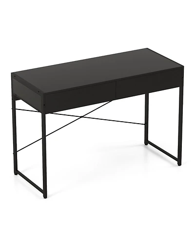 Slickblue Compact Home Office Desk with 2 Drawers and Metal Frame