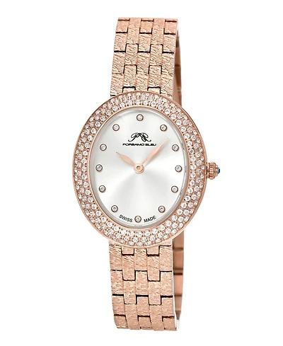 Porsamo Bleu Women's Angelica Topaz Rose Tone Stainless Steel Bracelet Sunray Dial Watch 35 mm