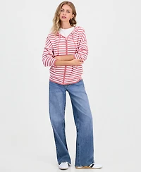Ultra Flirt Juniors' Striped Full-Zip Hoodie Sweater
