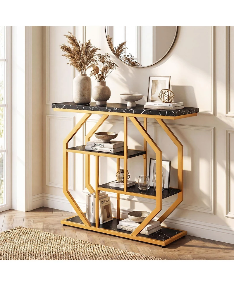 Slickblue Modern 4-Tier Console Table with Faux Marble Tabletop