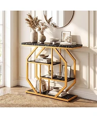Slickblue Modern 4-Tier Console Table with Faux Marble Tabletop