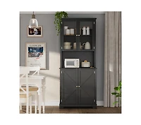 gaomon 72-Inch-Tall Kitchen Hutch Cabinet with Glass Doors, 41-Inch-Wide Freestanding Storage Cabinet with Charging Station and Led Lights