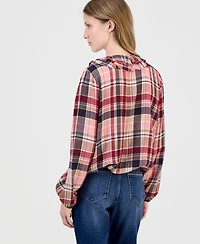 Nautica Women's Ruffled Long-Sleeve Plaid Blouse
