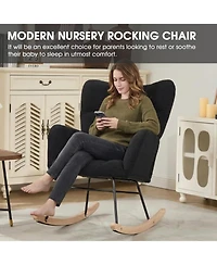 Rainsken Comfortable Glider Rocking Chair, Upholstered Teddy fabric Accent Chairs, Solid Wood Frame, for Living Rooms Bedrooms Offices