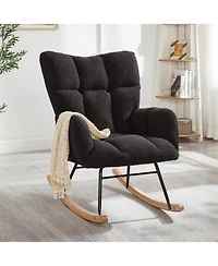 Rainsken Comfortable Glider Rocking Chair, Upholstered Teddy fabric Accent Chairs, Solid Wood Frame, for Living Rooms Bedrooms Offices