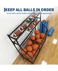 Gaomon Heavy Duty Sports Ball Storage Cart, Rolling Multi Sport Equipment Organizer for Garage Gym Playroom